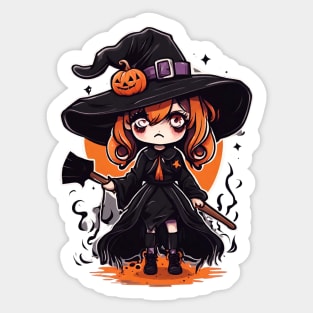 Witchcraft horror anime characters Chibi style +Halloween costume Sticker